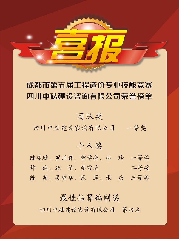 再傳捷報(bào)！戮力同心，我司斬獲成都市第五屆工程造價(jià)專(zhuān)業(yè)技能競(jìng)賽多項(xiàng)榮譽(yù)